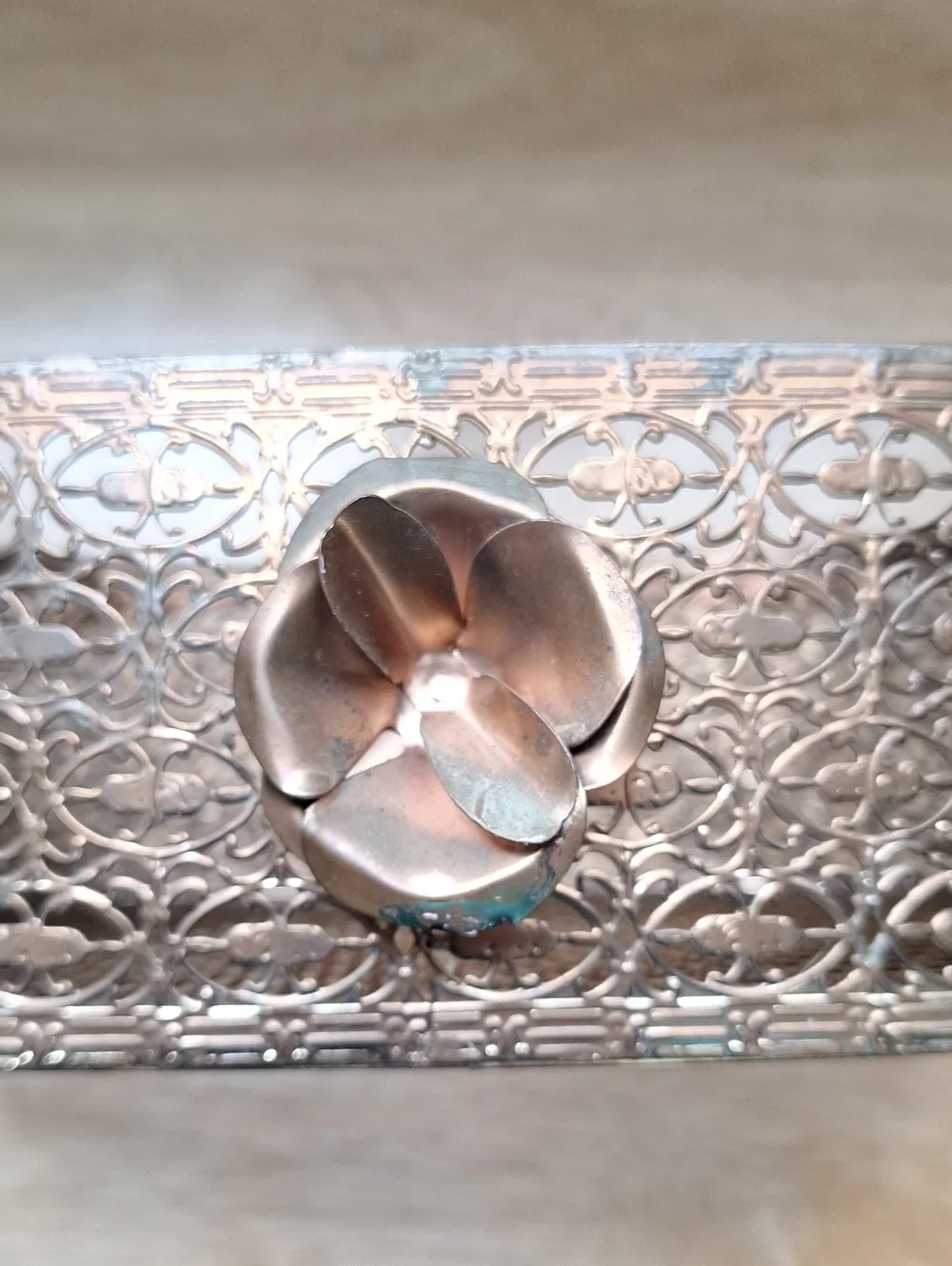 Metal Vanity Basket Hollywood Regency Design